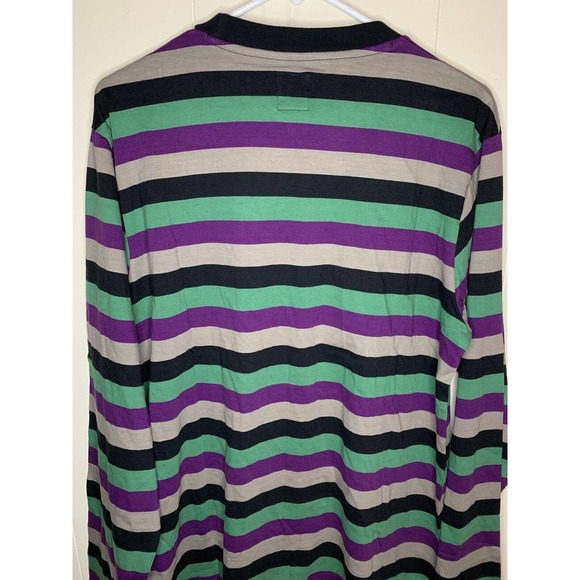 Stussy Long Sleeve Purple Green Striped Pocket T-Shirt Large EUC - Picture 5 of 7